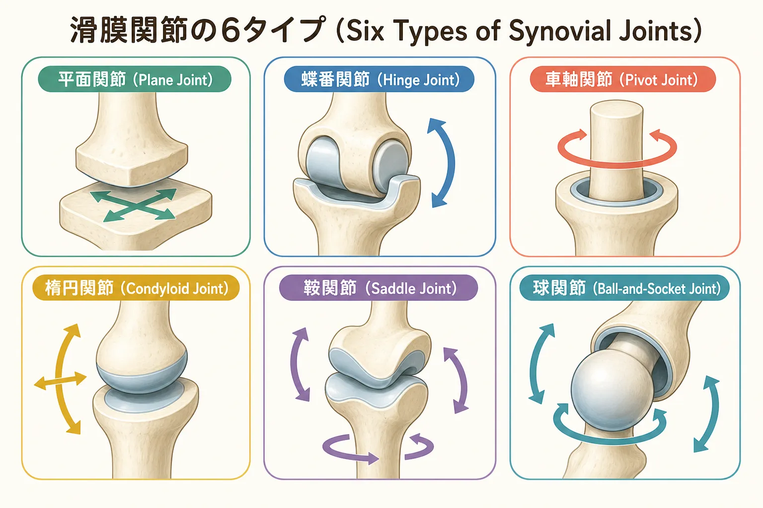 滑膜関節の6タイプ（Six Types of Synovial Joints）